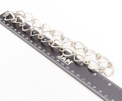 MEXICO 925 Sterling Silver  Vintage Shiny Open Link Chain Necklace  NE1317