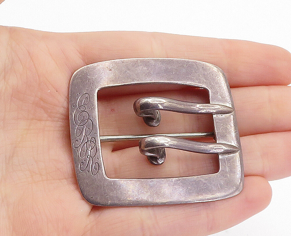 STIEFF 925 Silver  Vintage ERR Etched Initials Belt Buckle Brooch Pin  BP2417