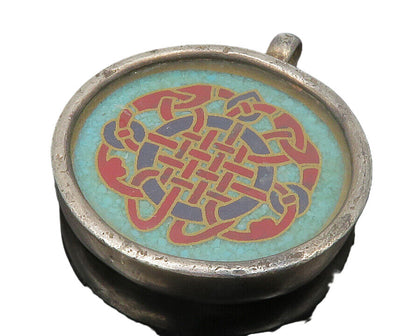 925 Sterling Silver  Vintage Turquoise Knot Design Round Drop Pendant  PT10528