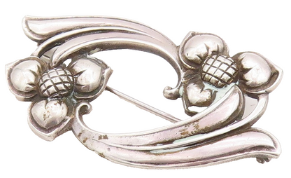 925 Sterling Silver Vintage Brooch Pin VIKING CRAFT Antique Floral Cut  BP11203
