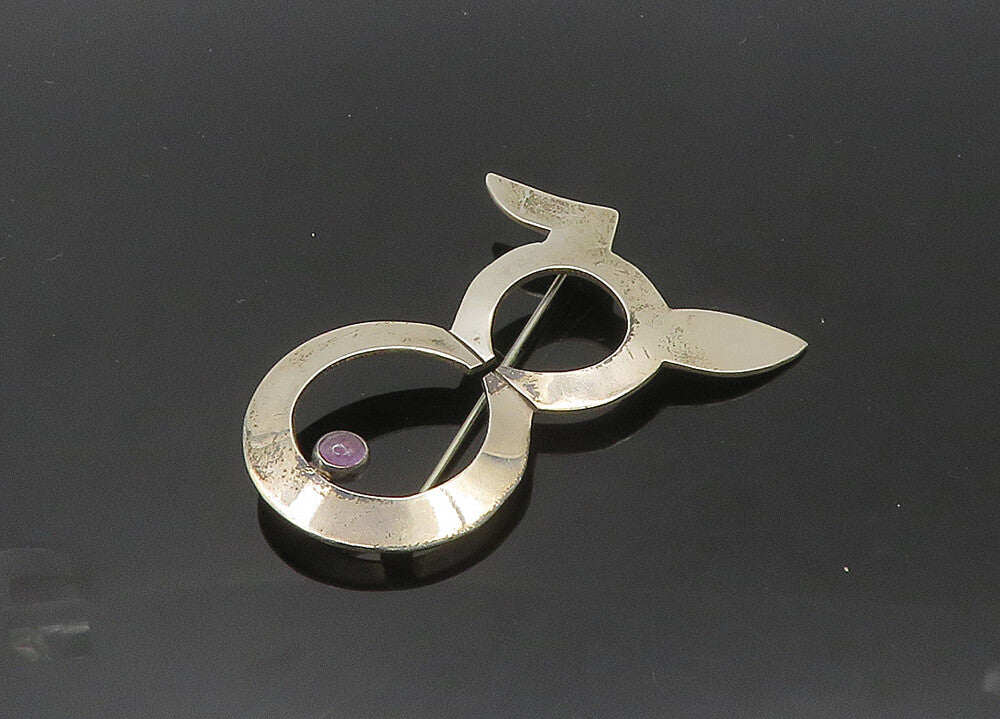 MEXICO 925 Silver  Vintage Amethyst Bunny Rabbit Motif Brooch Pin  BP8259