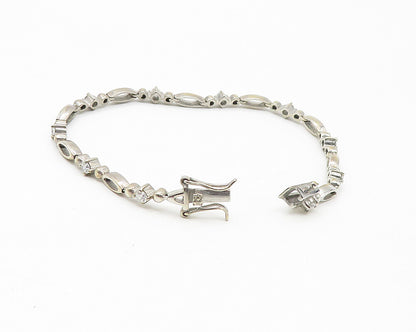 925 Sterling Silver  Vintage Petite Prong Set Topaz Chain Bracelet  BT4542