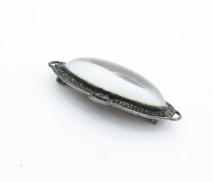 925 Sterling Silver  Vintage Cabochon Cut Milky Quartz Brooch Pin  BP2606