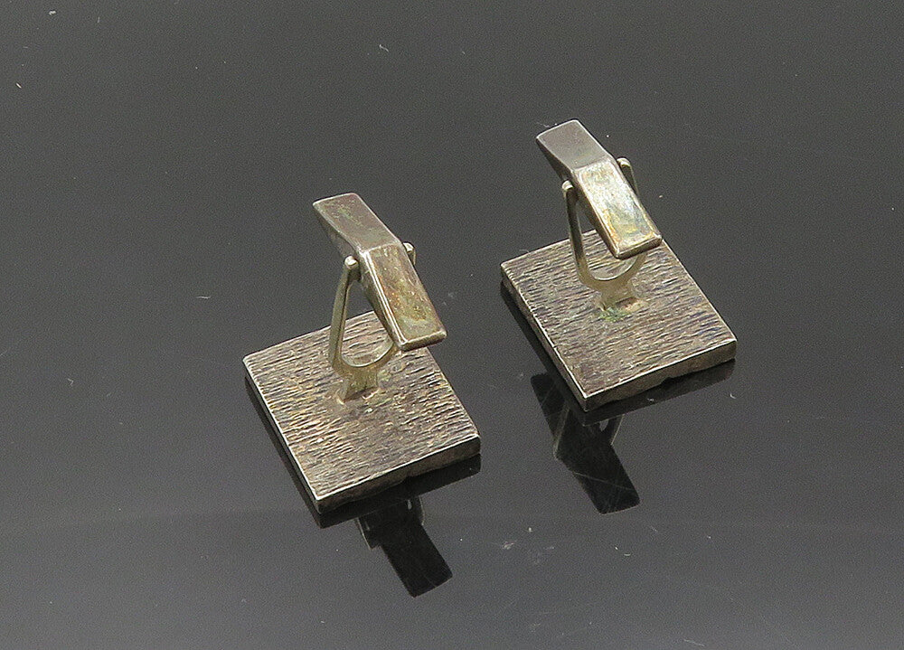 925 Sterling Silver  Vintage Dark Tone Modernist Sculpted Cufflinks  TR2769