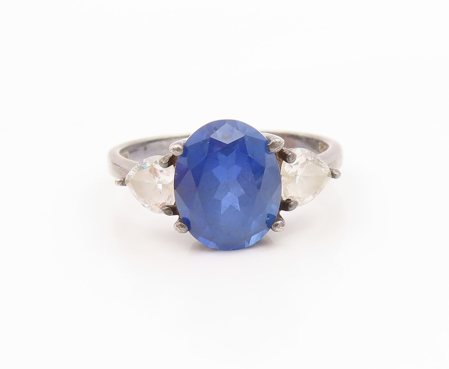 925 Sterling Silver Vintage Ring Classic Blue & White CZ Band  Sz 10  RG36259