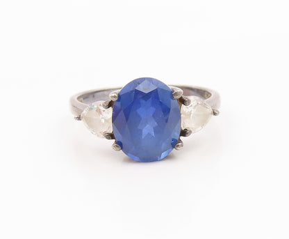 925 Sterling Silver Vintage Ring Classic Blue & White CZ Band  Sz 10  RG36259