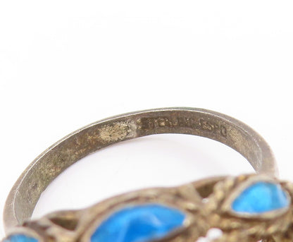 925 Sterling Silver Vintage Ring ESPO Domed Enameled Cutout Leaves Sz 8  RG31757