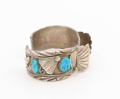 925 Sterling Silver Vintage Bracelet NAVAJO ZUNI Turquoise Watch Cuff  BT11592