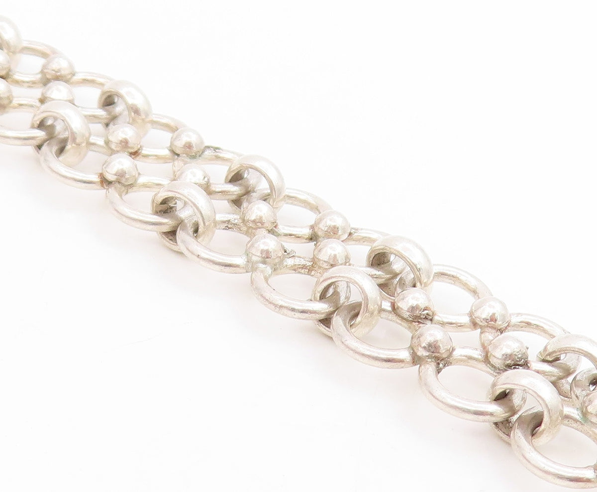 925 Sterling Silver Vintage Bracelet Interlocking Open Circles Wide Link BT11720