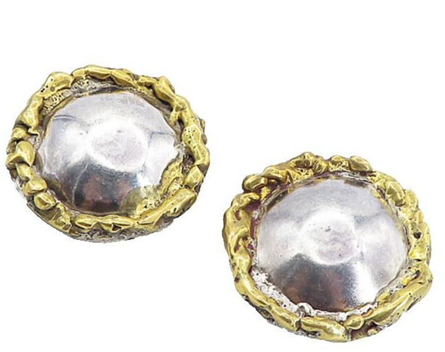 925 Sterling Silver  Vintage Modernist Two Tone Sculpted Drop Earrings  EG4043