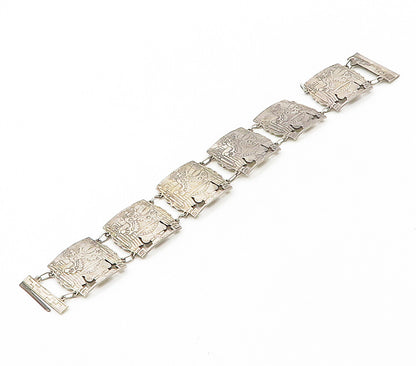 PERU 925 Sterling Silver Vintage Pre Columbian Detail Chain Bracelet BT6618