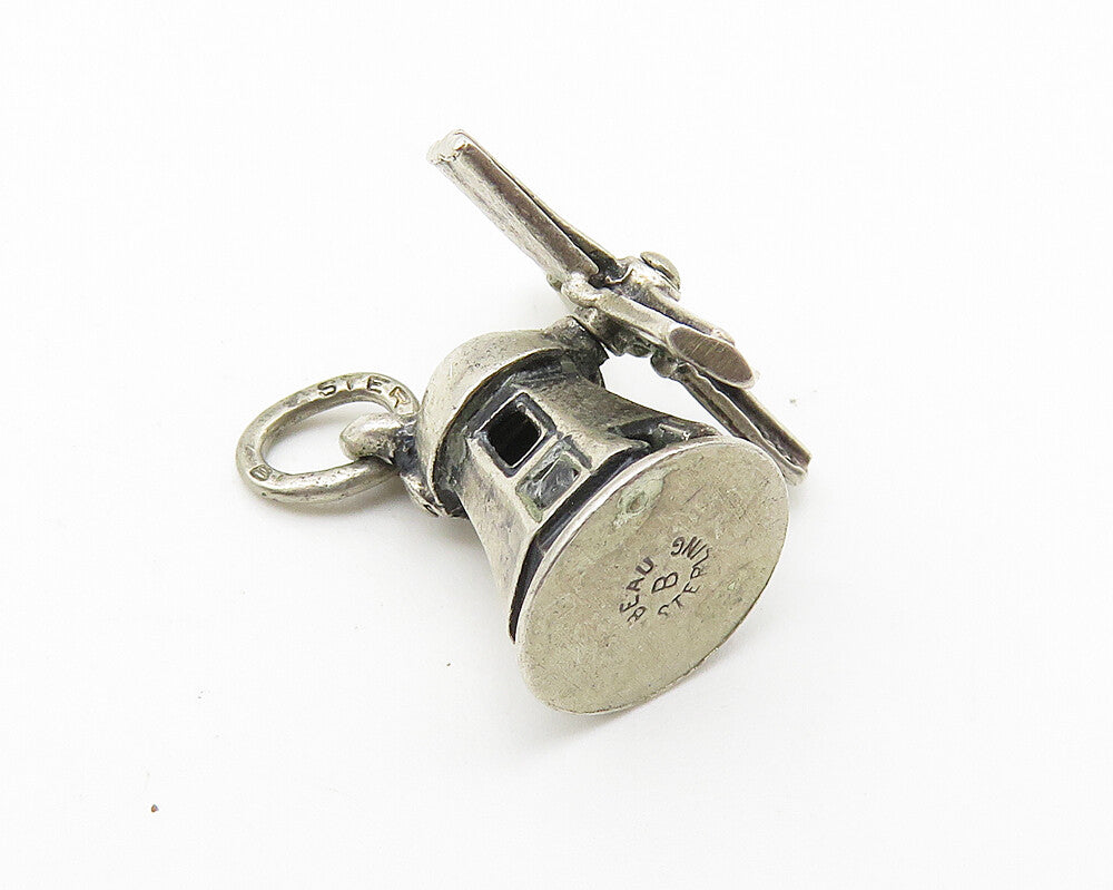 BEAU 925 Sterling Silver  Vintage Windmill Motif Drop Pendant  PT8336