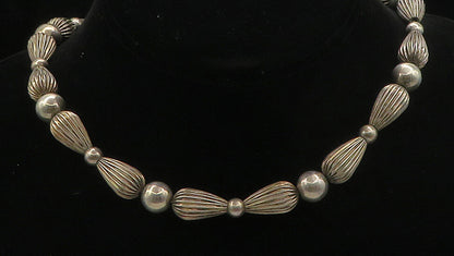 925 Sterling Silver  Vintage  Dark Tone Fluted Bead Chain Necklace  NE2530