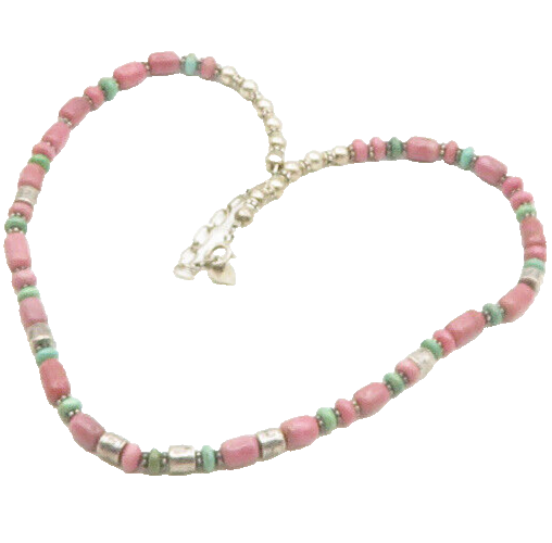 SOUTHWESTERN 925 Silver Vintage Rhodonite & Turquoise Beaded Necklace NE3042