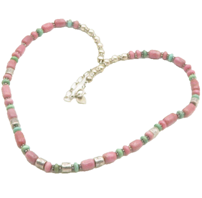 SOUTHWESTERN 925 Silver Vintage Rhodonite & Turquoise Beaded Necklace NE3042
