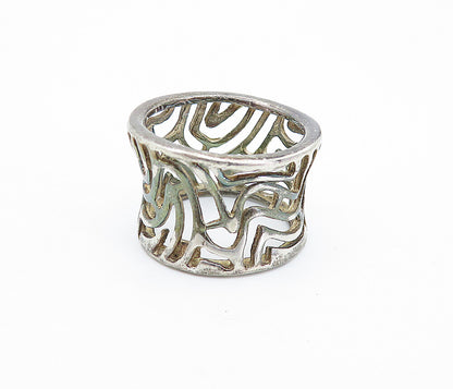 925 Sterling Silver  Vintage Dark Tone Cutout Concave Band Ring Sz 7  RG7109