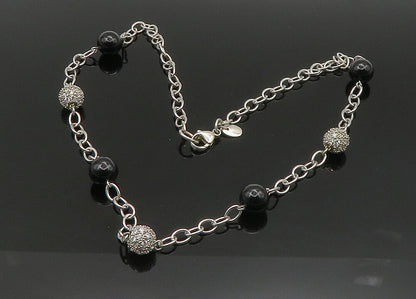 ESPO 925 Sterling Silver Vintage Black Onyx & Cubic Zirconia Necklace  NE3678
