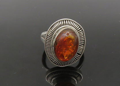 925 Sterling Silver  Vintage Cabochon Cut Amber Cocktail Ring Sz 5  RG21732