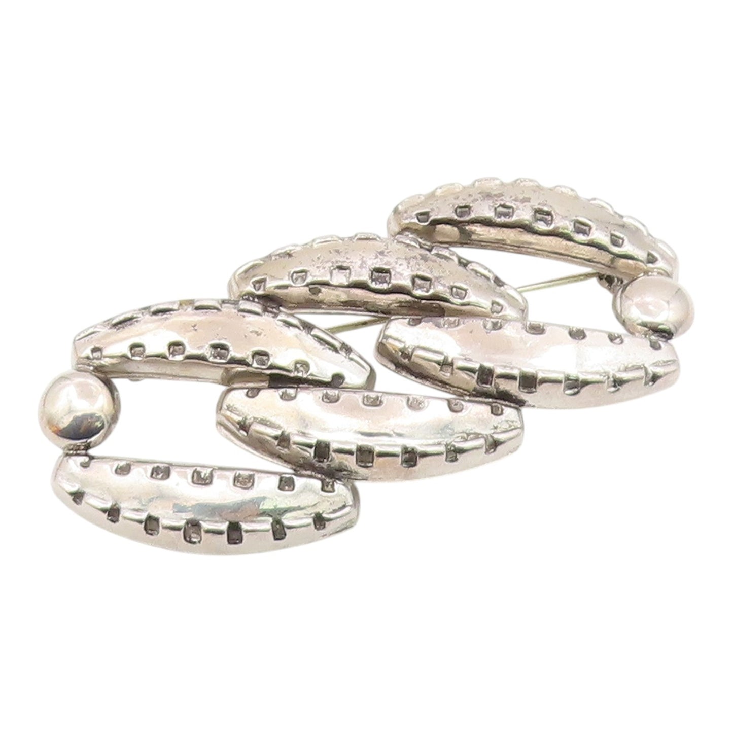 925 Sterling Silver  Vintage Shiny Chiseled Detail Brooch Pin  BP6337