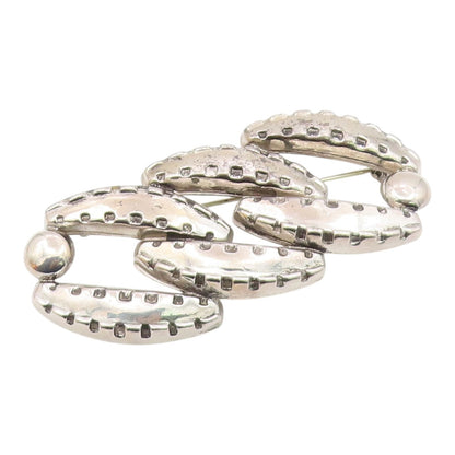 925 Sterling Silver  Vintage Shiny Chiseled Detail Brooch Pin  BP6337