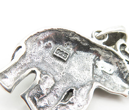 925 Sterling Silver  Vintage Shiny Circle Patterned Elephant Pendant  PT6046