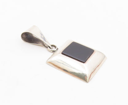 MEXICO 925 Sterling Silver  Vintage Black Onyx Square Dome Pendant  PT10450