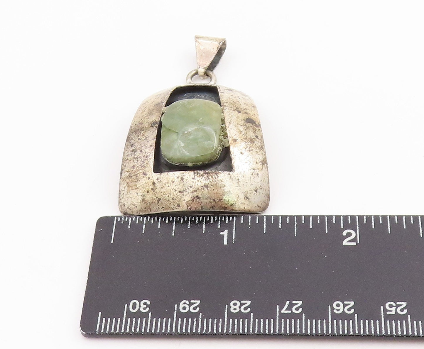 925 Sterling Silver Vintage Pendant POLAND Green Cabochon Gemstone   PT25155