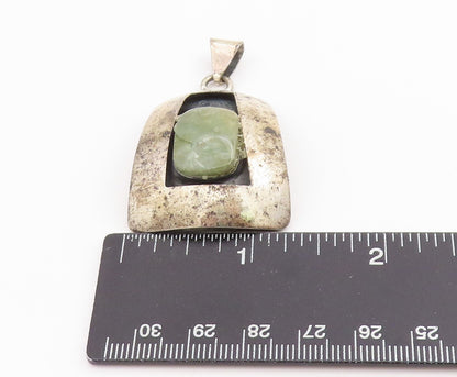 925 Sterling Silver Vintage Pendant POLAND Green Cabochon Gemstone   PT25155