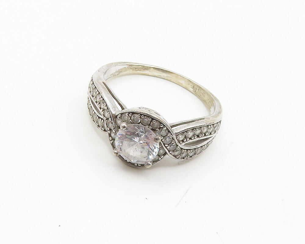 925 Sterling Silver  Cubic Zirconia Solitaire With Accents Ring Sz 9.5 RG18286