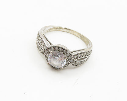 925 Sterling Silver  Cubic Zirconia Solitaire With Accents Ring Sz 9.5 RG18286