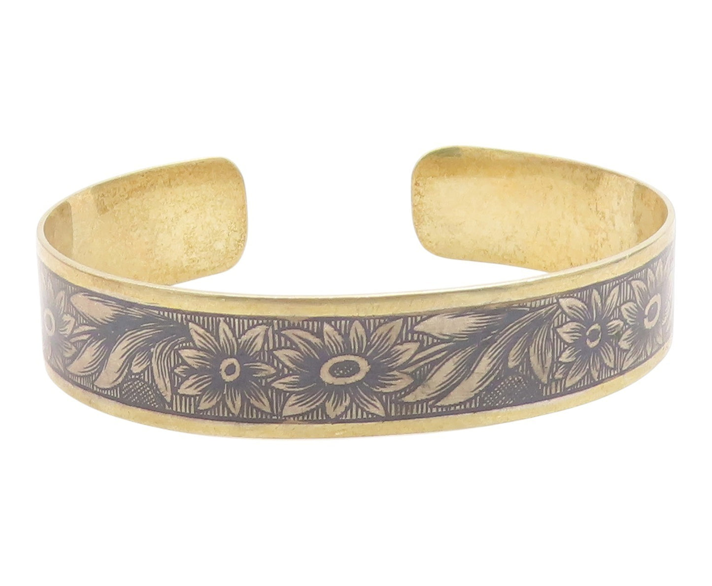925 Sterling Silver Vintage Bracelet Gold Plated EAST EUROPE Floral Cuff BT11895