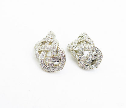 925 Sterling Silver  Vintage Cubic Zirconia Pretzel Knot Drop Earrings  EG2448