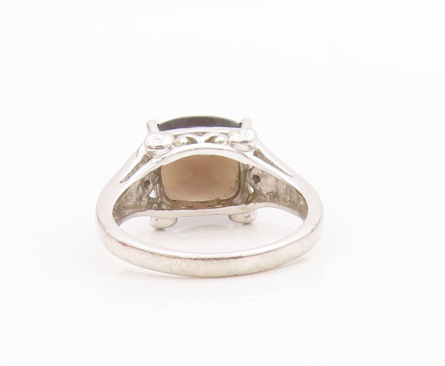 925 Sterling Silver Vintage Ring Diamonds & Oval Cut Smoky Quartz  Sz 7  RG33186