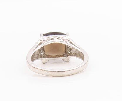 925 Sterling Silver Vintage Ring Diamonds & Oval Cut Smoky Quartz  Sz 7  RG33186