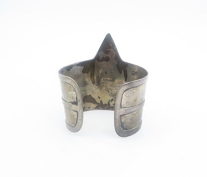 925 Sterling Silver  Vintage Antique Mother Of Pearl Cuff Bracelet  BT3385