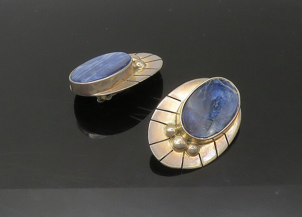 MEXICO 925 Sterling Silver  Vintage Sodalite Non Pierce Drop Earrings  EG11011
