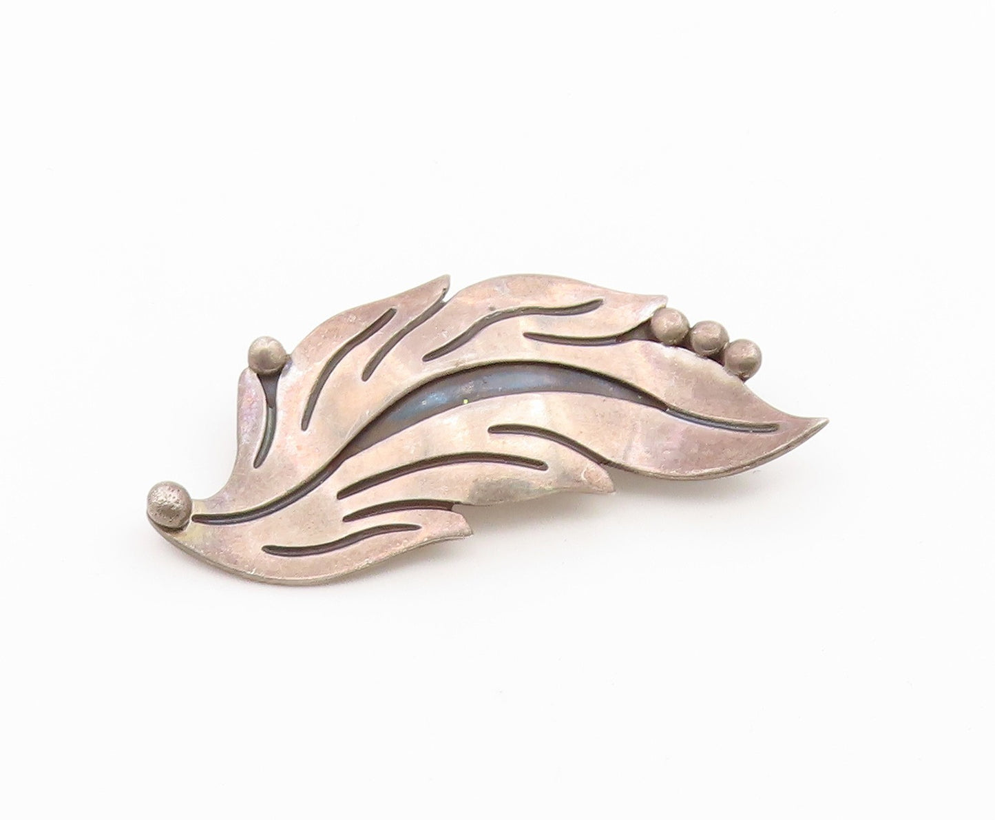 925 Sterling Silver Vintage Brooch Pin MEXICO Modernist Leaf Design  BP12662