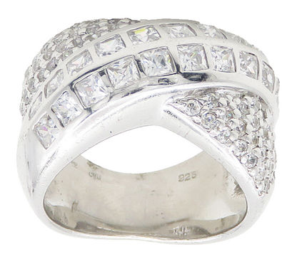 925 Sterling Silver Vintage Cubic Zirconia Crossed Band Ring Sz 8  RG19409