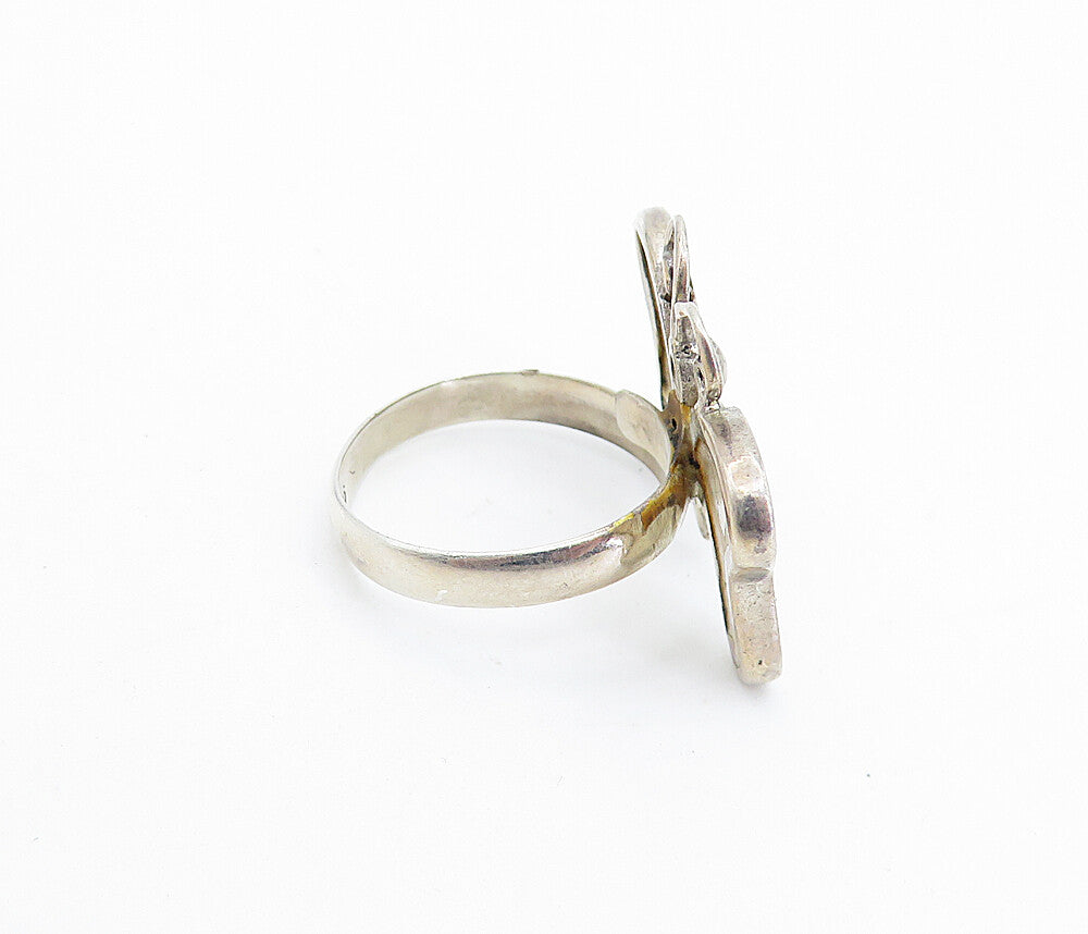 925 Silver  Vintage Mother Of Pearl Butterfly Motif Cocktail Ring Sz 7  RG7857
