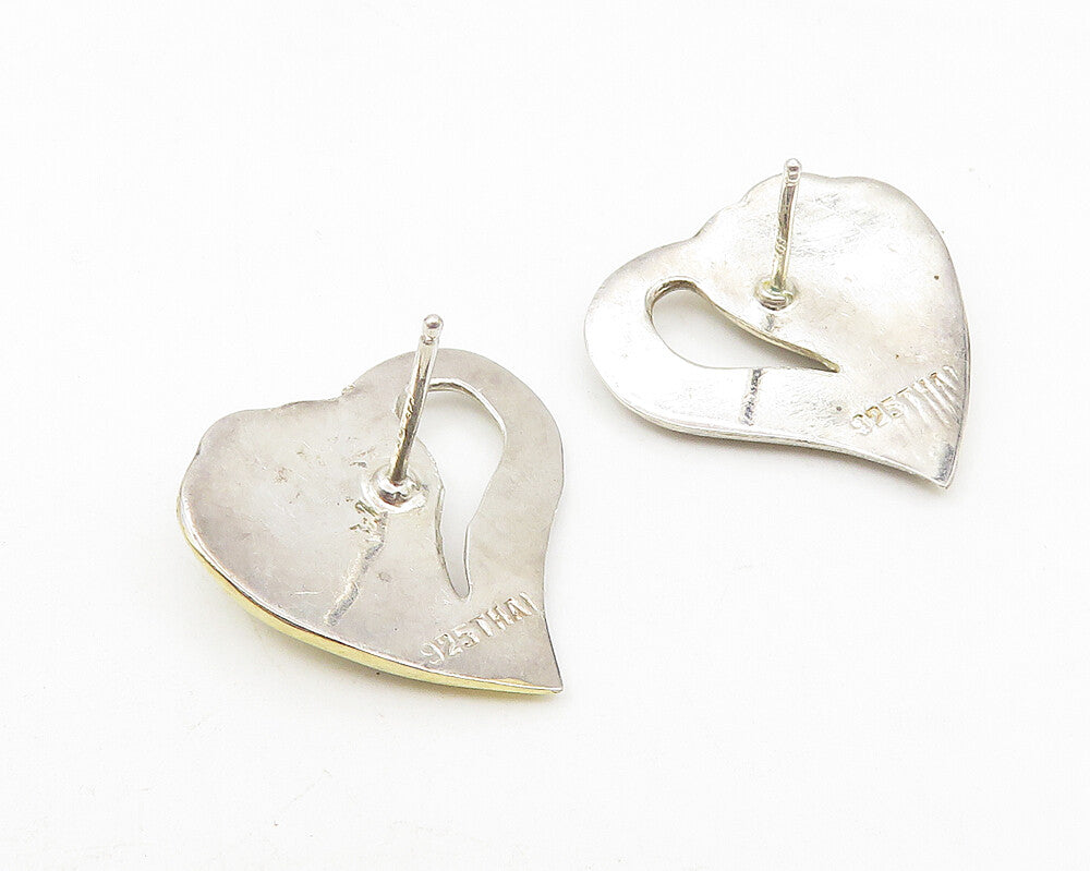 925 Sterling Silver  Vintage Shiny Two Tone Love Heart Drop Earrings  EG5583