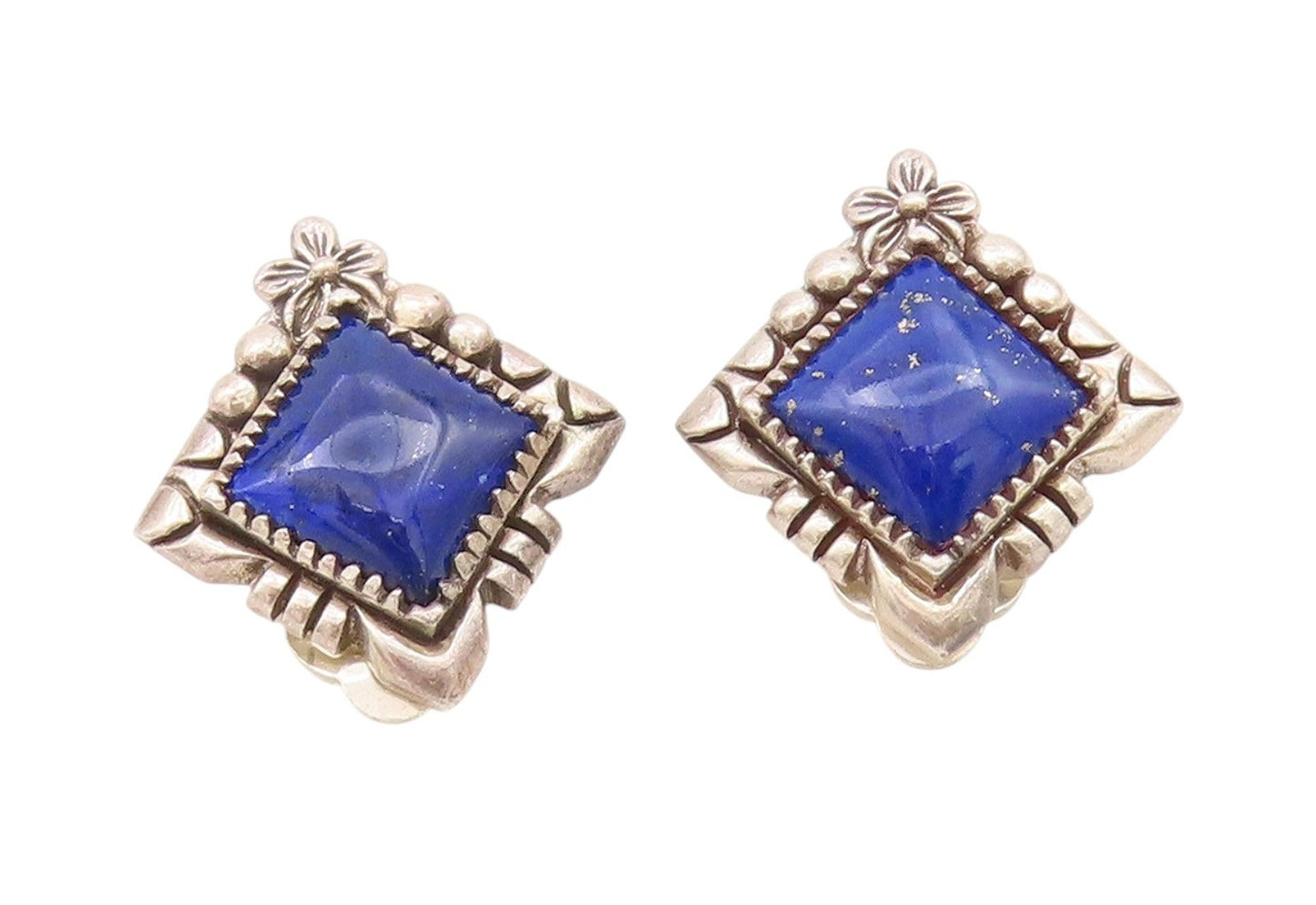 925 Sterling Silver Vintage Earrings CAROL FELLY Lapis Lazuli Clip Back  EG13622