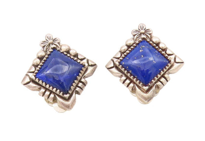 925 Sterling Silver Vintage Earrings CAROL FELLY Lapis Lazuli Clip Back  EG13622