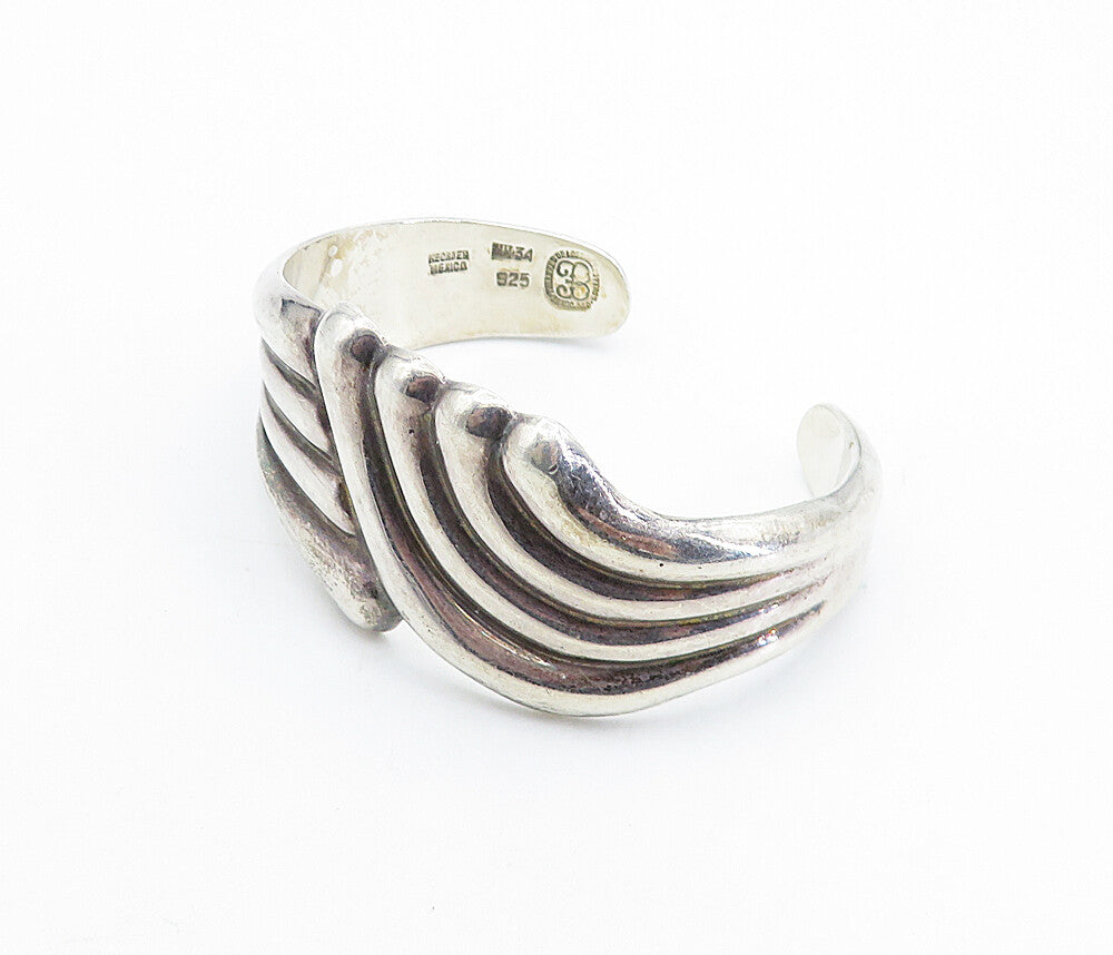 LOS BALLESTEROS 925 Silver Vintage Fluted Swirl Bypass Cuff Bracelet BT3103