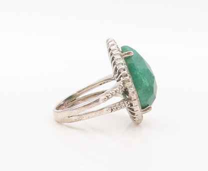 925 Sterling Silver Vintage Ring Green Gemstone Halo Diamonds  Sz 7  RG29950