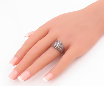 925 Sterling Silver Vintage Ring MEXICO Wavy Grooved Dome Band  Sz 8.5  RG34490