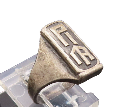 925 Silver Vintage Ring Antique Solid Carved Calligraphed Letters Sz 5 RG27595