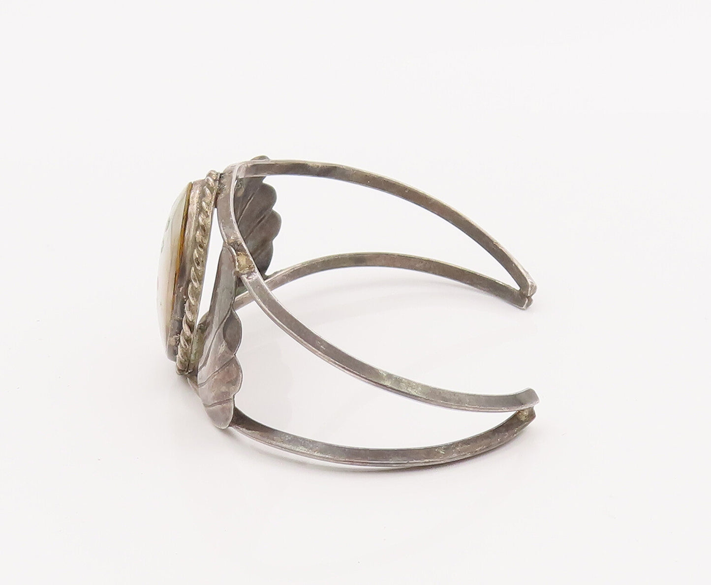 925 Sterling Silver Vintage Bracelet NAVAJO ZUNI Mother Of Pearl Flower  BT10165