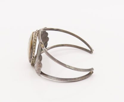 925 Sterling Silver Vintage Bracelet NAVAJO ZUNI Mother Of Pearl Flower  BT10165