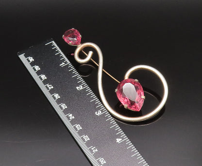925 Silver  Vintage Pear Shaped Tourmaline Spiral Swirl Brooch Pin  BP10069