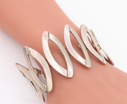 925 Sterling Silver Vintage Bracelet Modernist Marquise Panel Link  BT11949